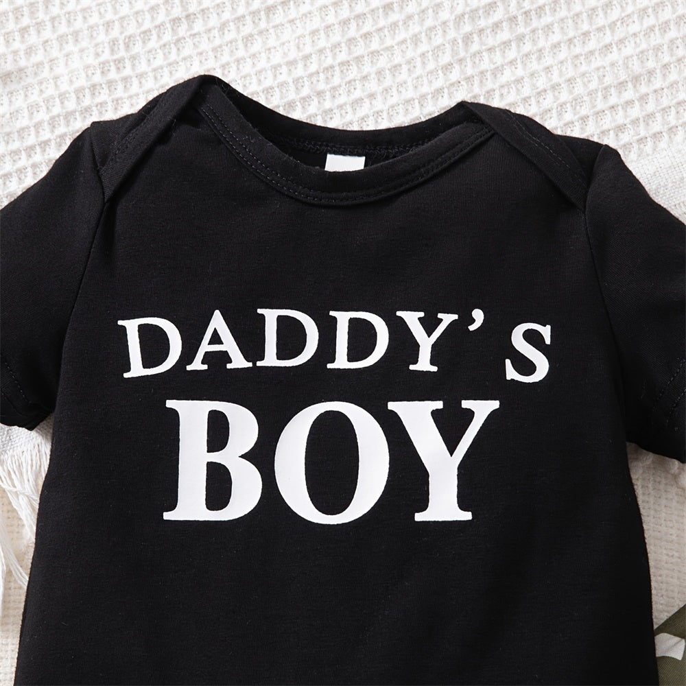 3PCS Daddy's Boy Letter Printed Short Sleeve Camouflage Baby Set