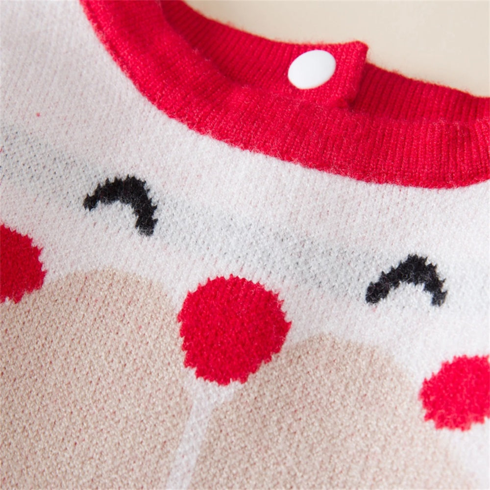 2PCS Christmas Santa Claus Pattern Knit Long Sleeve Baby Jumpsuit