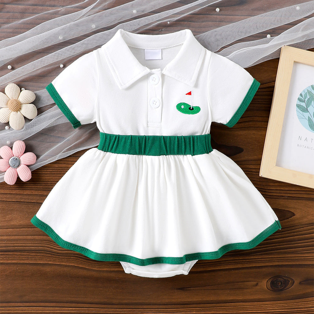 Adorable Golf Embroidery Short Sleeve Baby Romper
