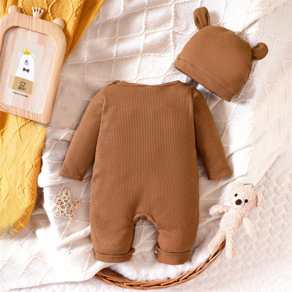 2PCS Cute Scarf Bear Printed Long Sleeve Baby Jumpsuit