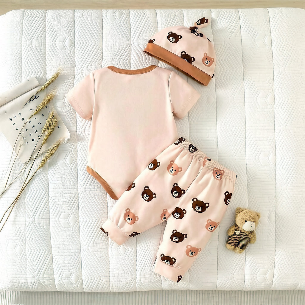 3PCS Cozy All-Over Bear Print Short Sleeve Baby Set