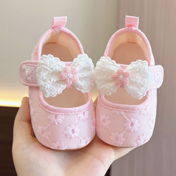 Sweet Bow Floral Lace Decor Soft Sole Baby Shoes