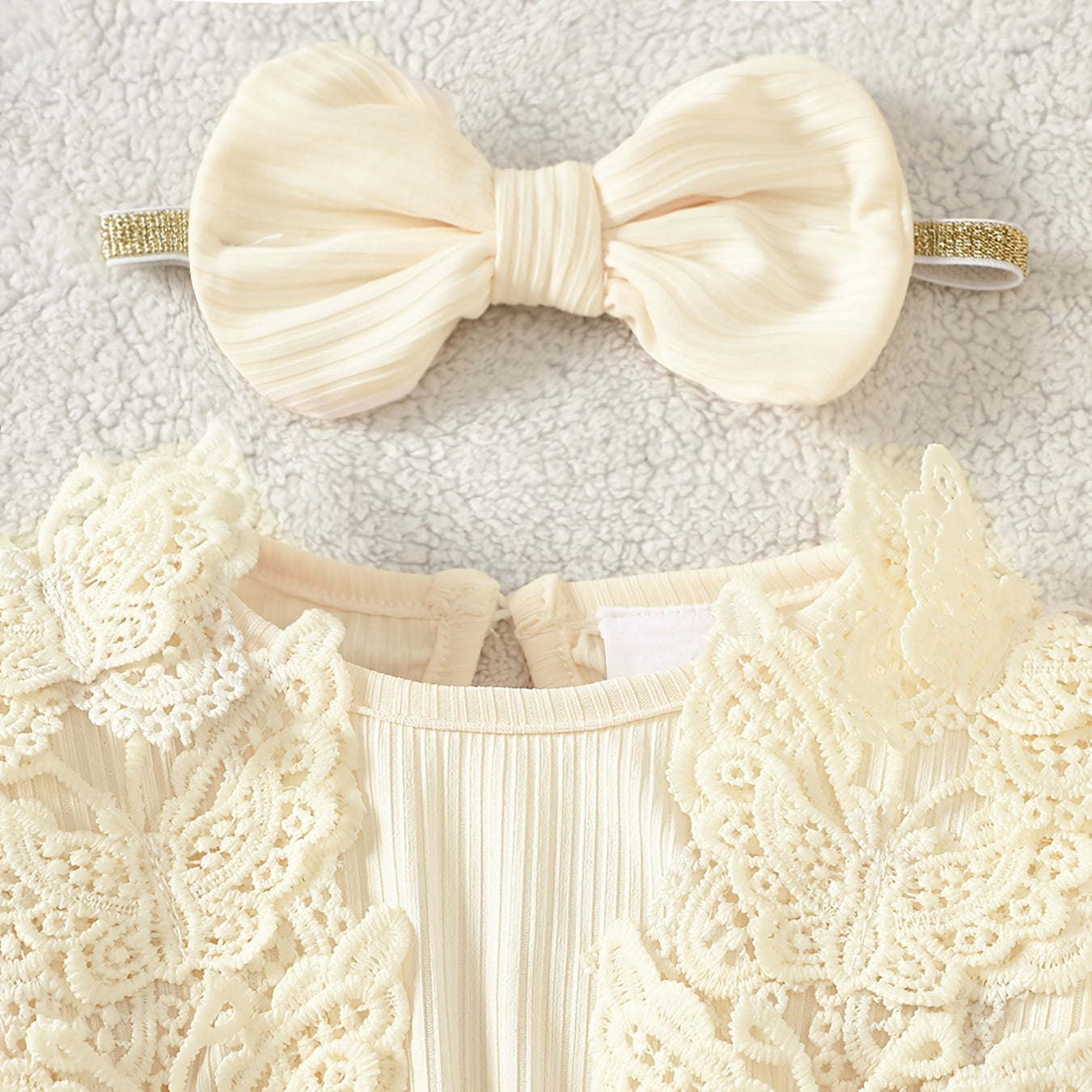 2PCS Pretty Floral Embroidery Long Sleeve Baby Romper