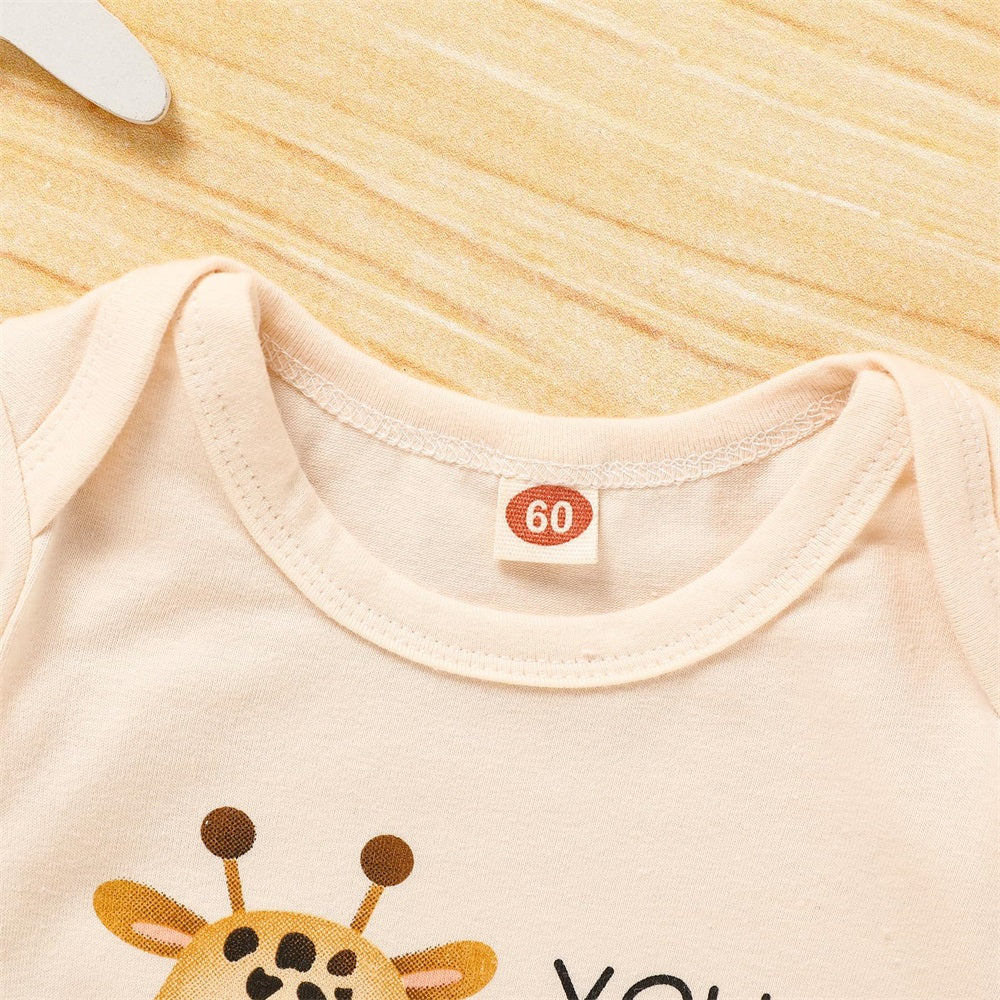 2PCS You Bet Giraffe I'M Cute Letter Print Baby Jumpsuit
