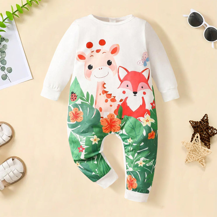 Cute Animal Printed Long Sleeve Baby Jumpsuit