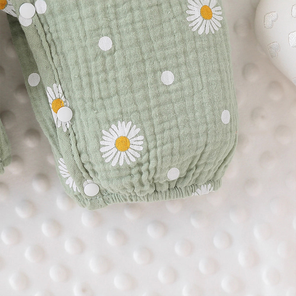 2PCS Timeless Daisy Printed Long Sleeve Baby Girl Jumpsuit
