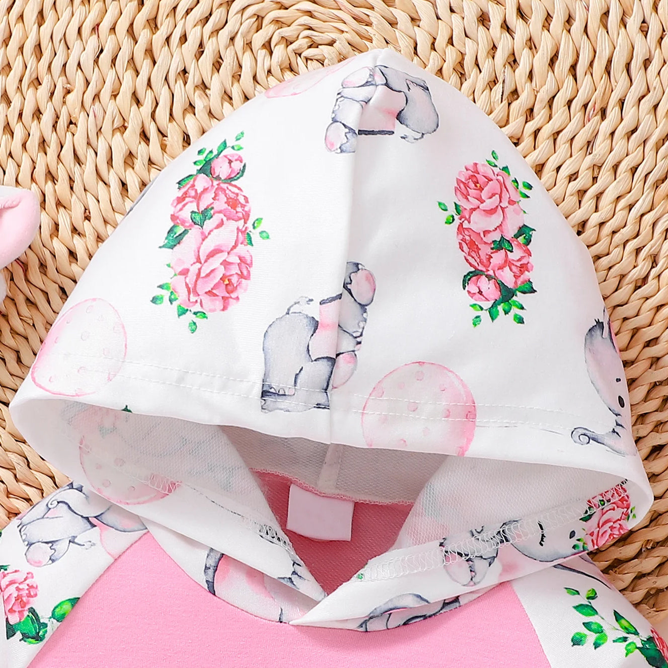 2PCS Elephant Floral Printed Hooded Long Sleeve Baby Set