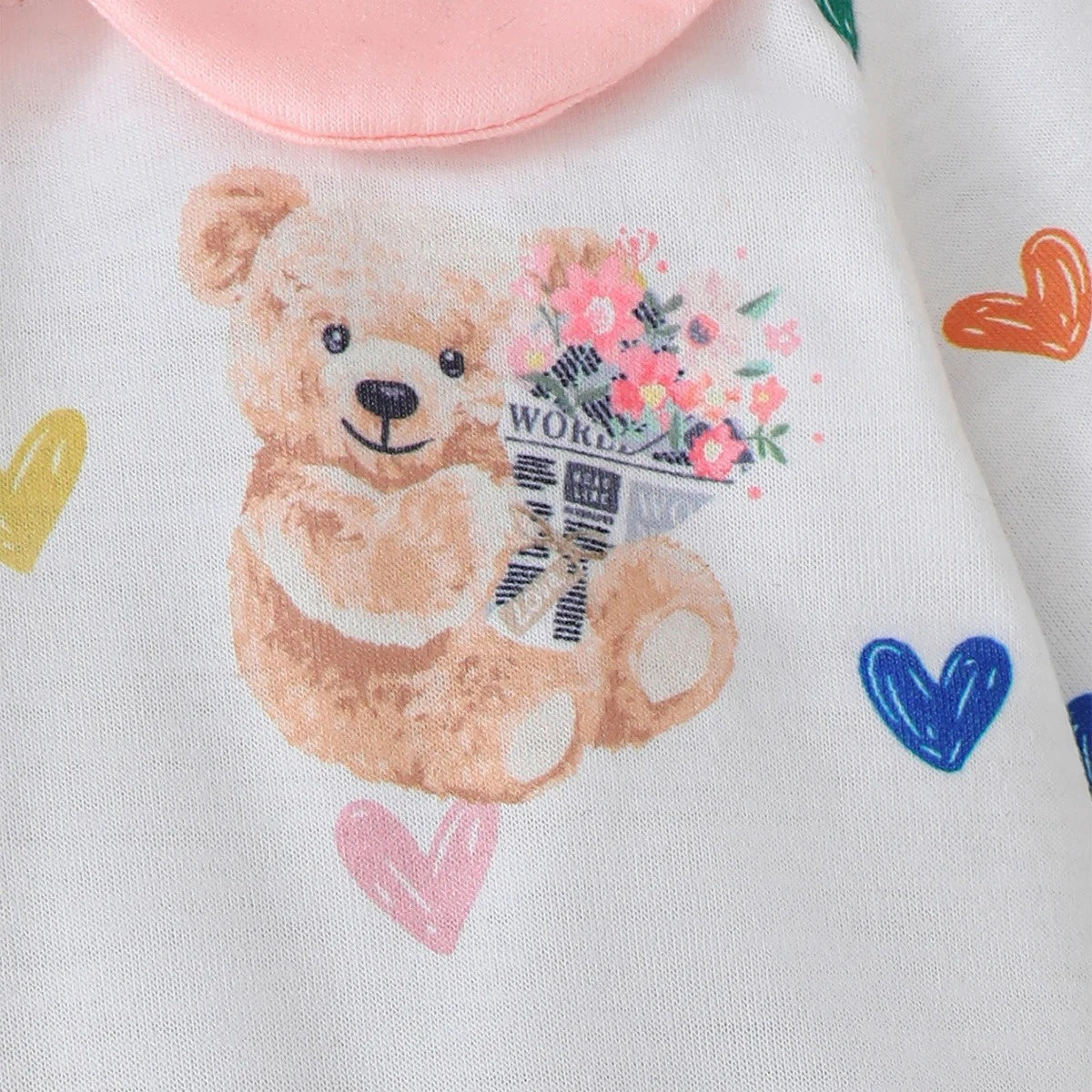 2PCS Cute Heart Bear Printed Baby Jumpsuit