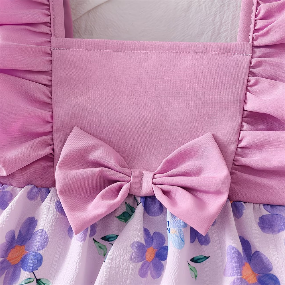 2PCS Stylish Floral Printed Frill Trim Short Sleeve Baby Romper