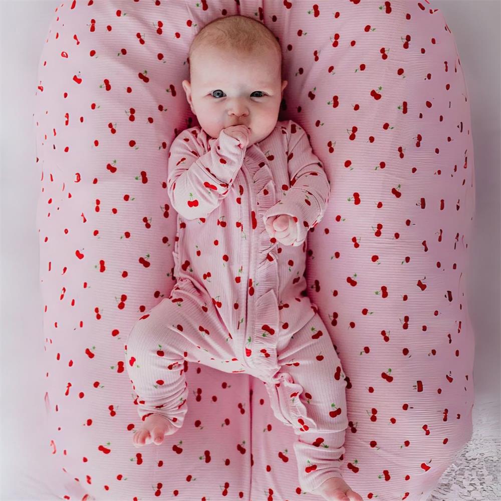 Sweet Cherry Print Ruffle Zipper Long Sleeve Baby Jumpsuit