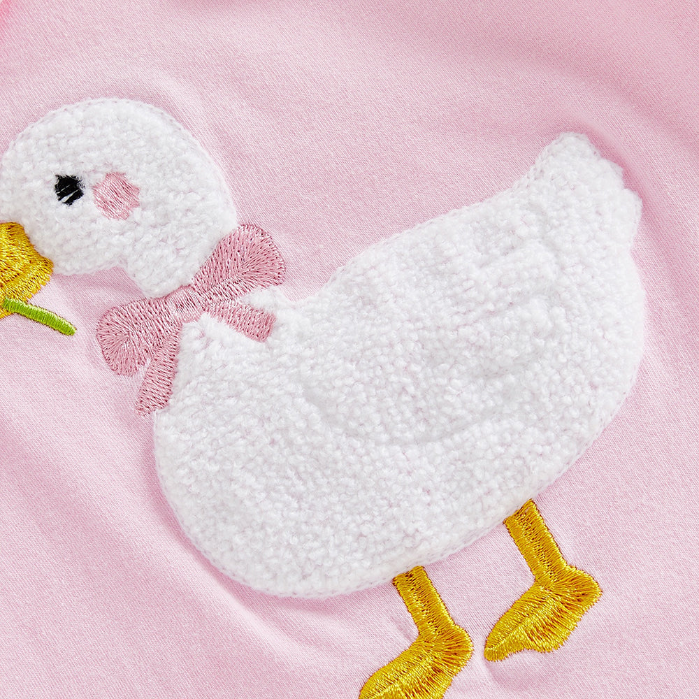 3PCS Duck Embroidery Bow Printed Long Sleeve Baby Girl Set