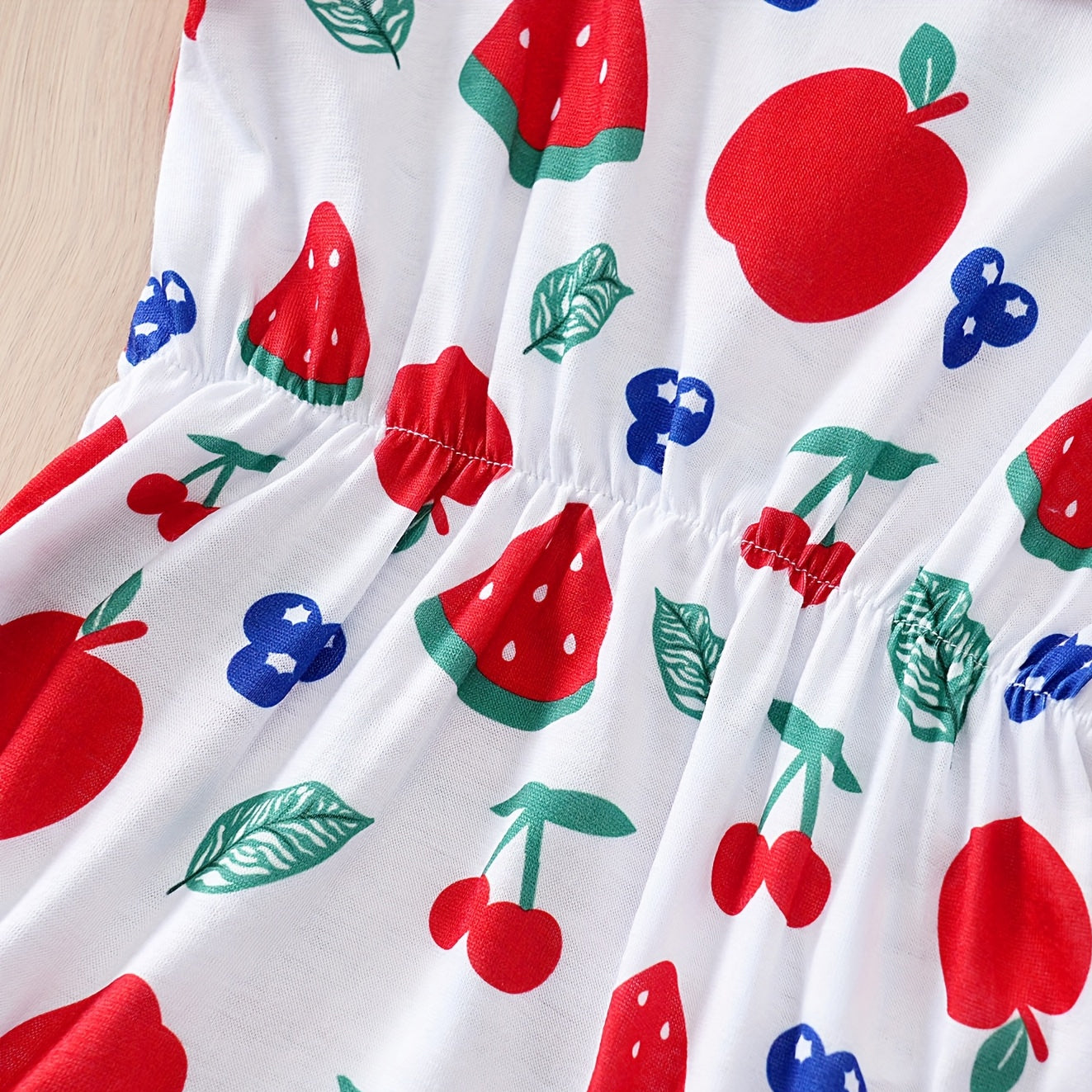 Cheerful Fruit & Leaf Print Sleeveless Baby Girl Romper