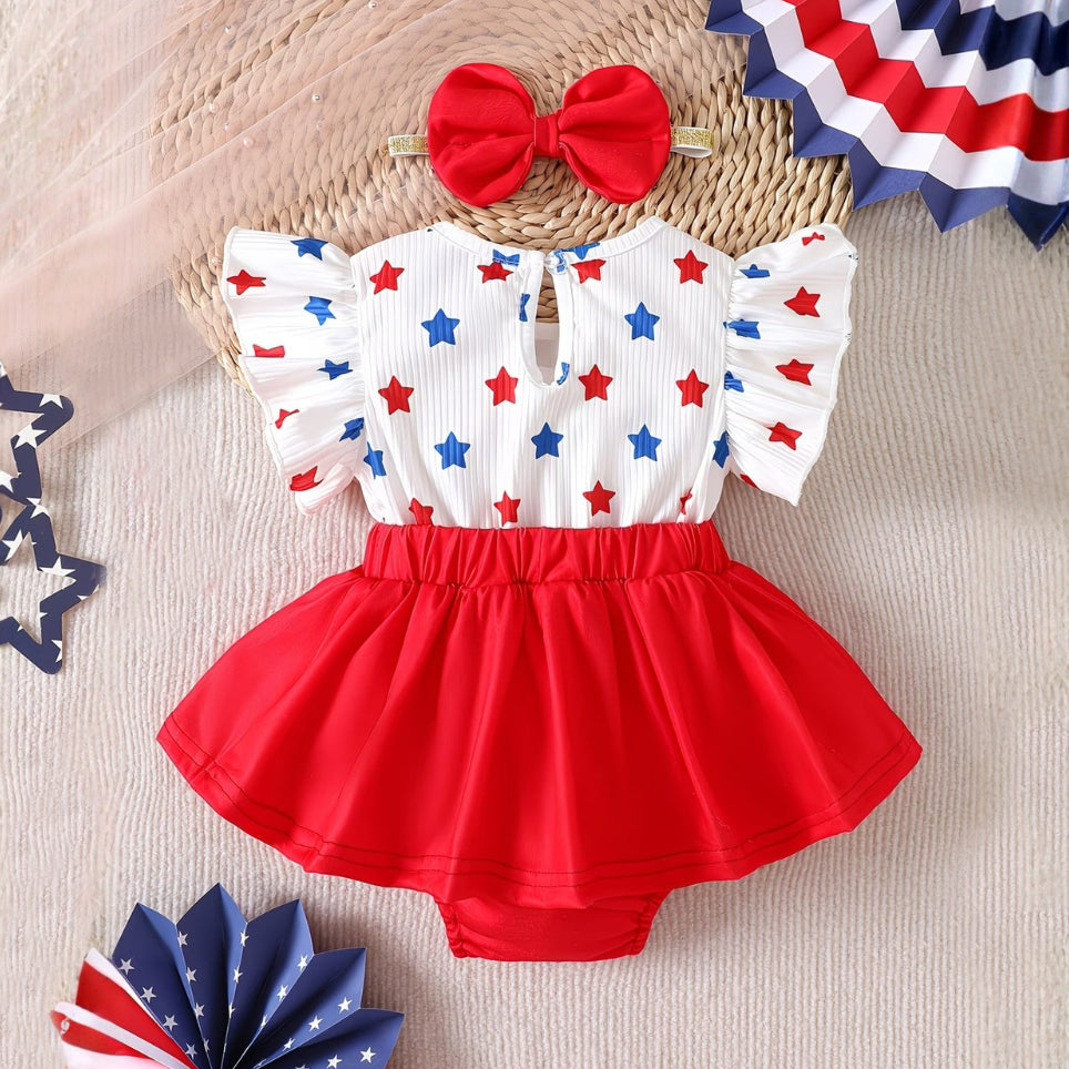 2PCS Charming Stars Printed Fly Sleeve Baby Romper