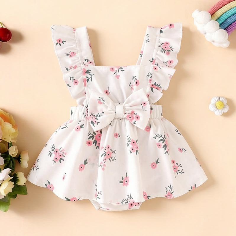 Comfy Floral Printed Flutter Sleeve Baby Romper
