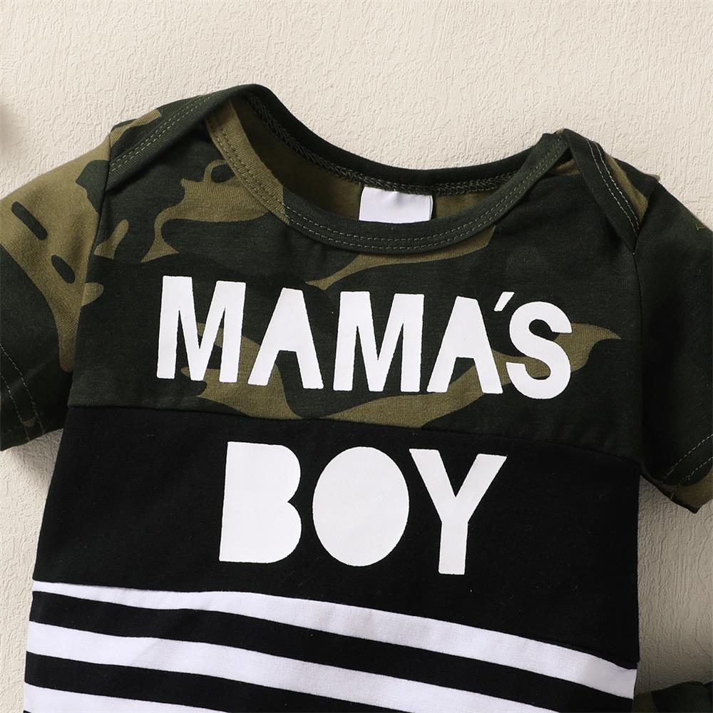 3PCS Mama's Boy Letter Print Camouflage Long Sleeve Baby Set