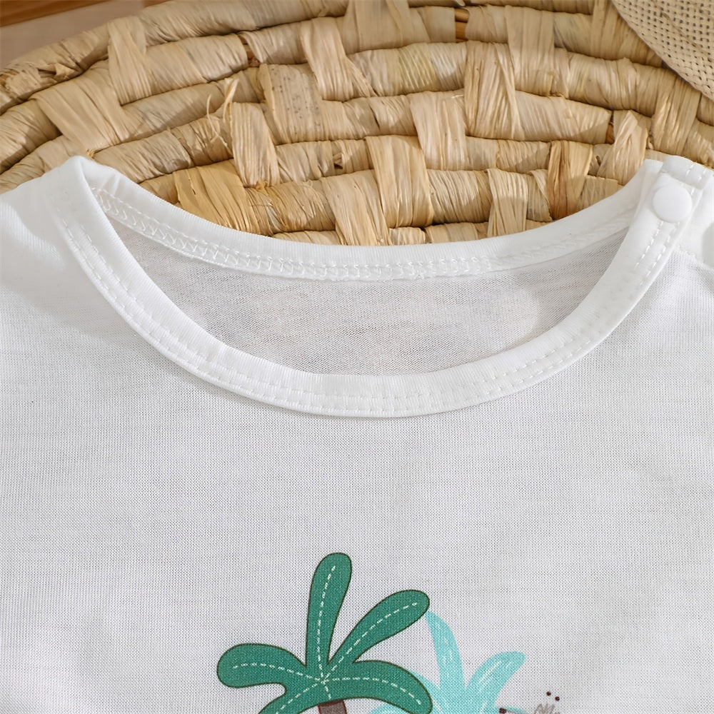 2PCS Adorable Animal Printed Short Sleeve Overalls Baby Set
