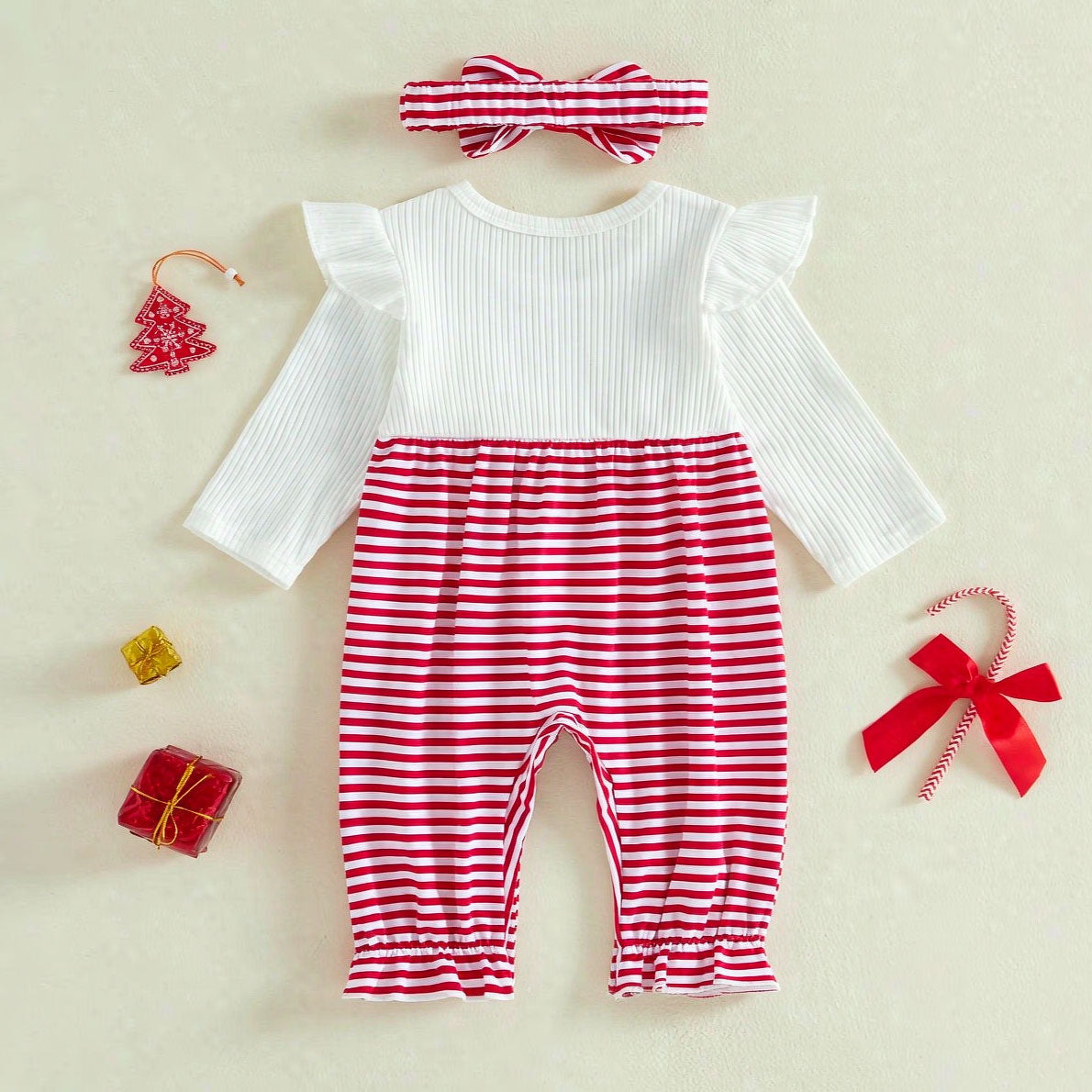 2PCS Lovely Stripe Printed Long Sleeve Baby Jumpsuit