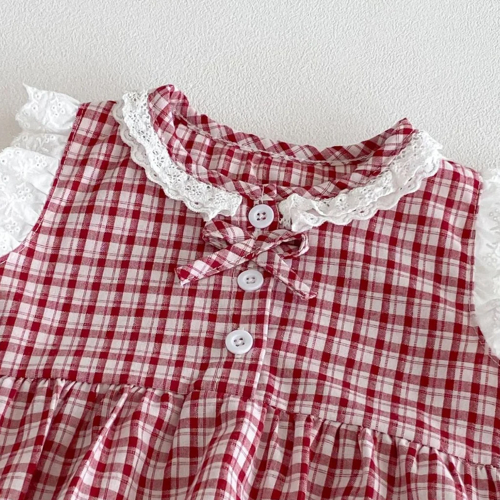 Vintage-style Gingham Print Flutter Sleeve Baby Romper
