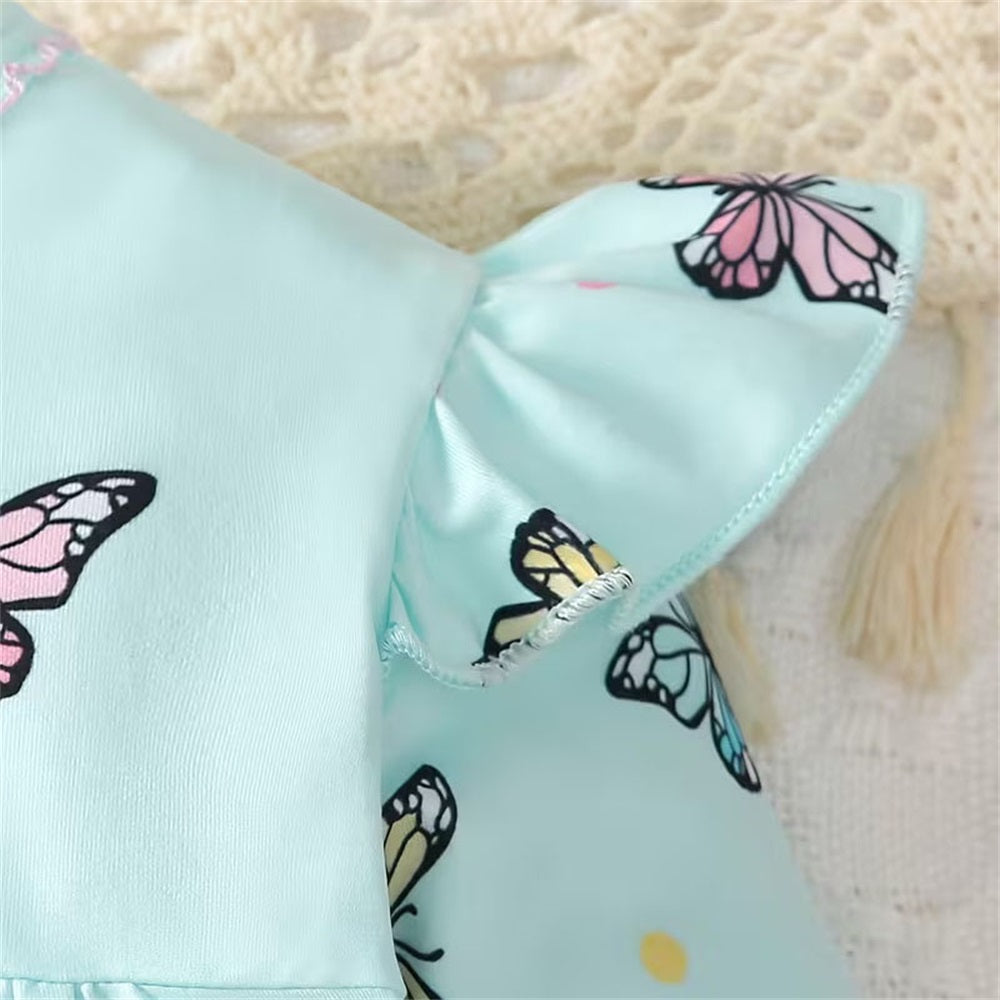 2PCS Comfy Butterfly Print Long Sleeve Baby Jumpsuit