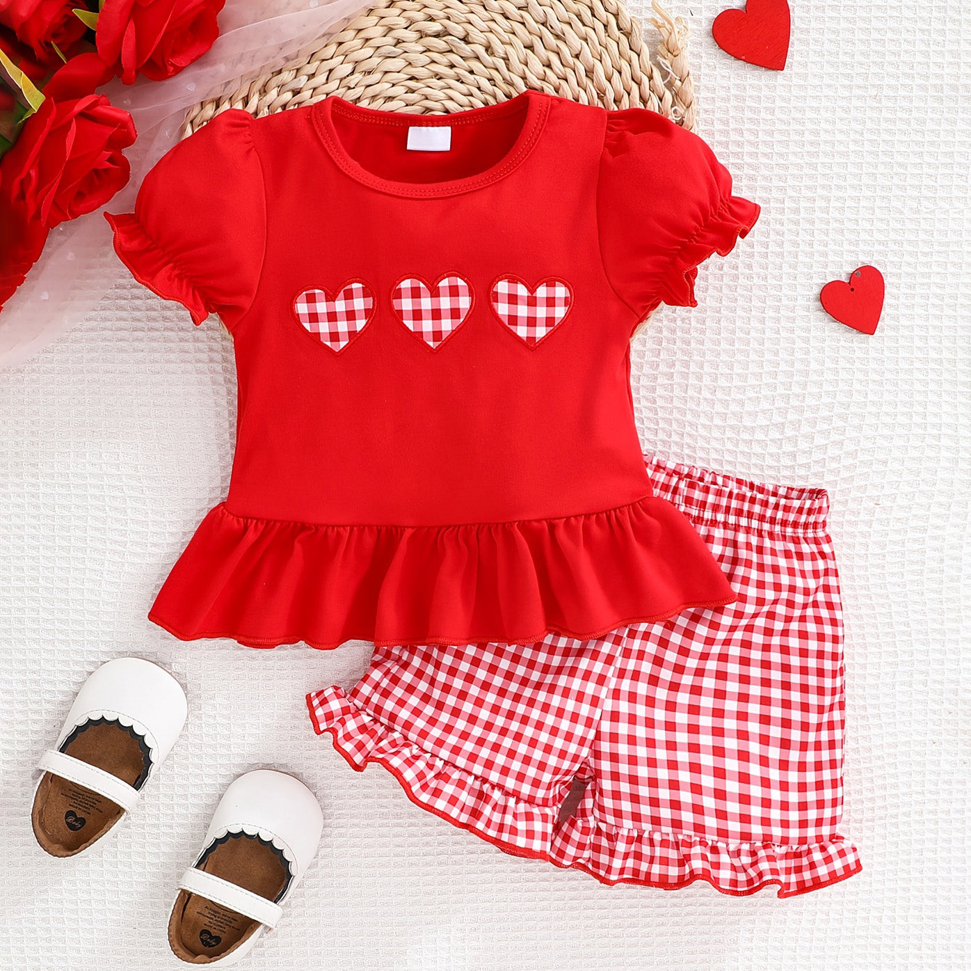 2PCS Timeless Heart Print Short Sleeve Baby Set