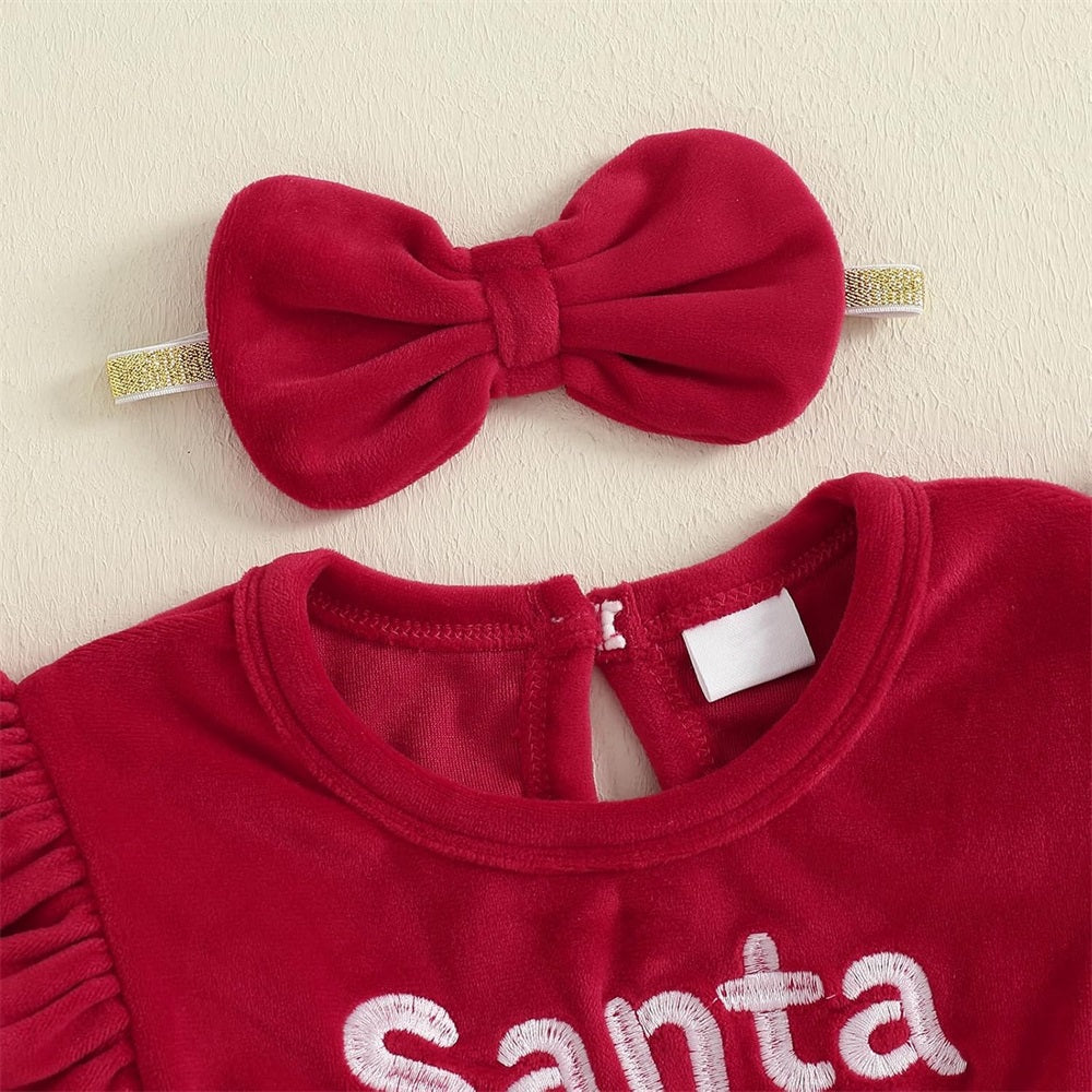 2PCS Christmas Santa Claus Embroidery Long Sleeve Baby Romper