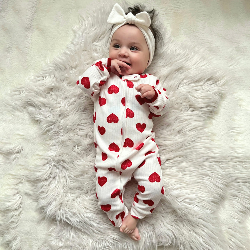Casual Comfy Heart Print Long Sleeve Baby Jumpsuit
