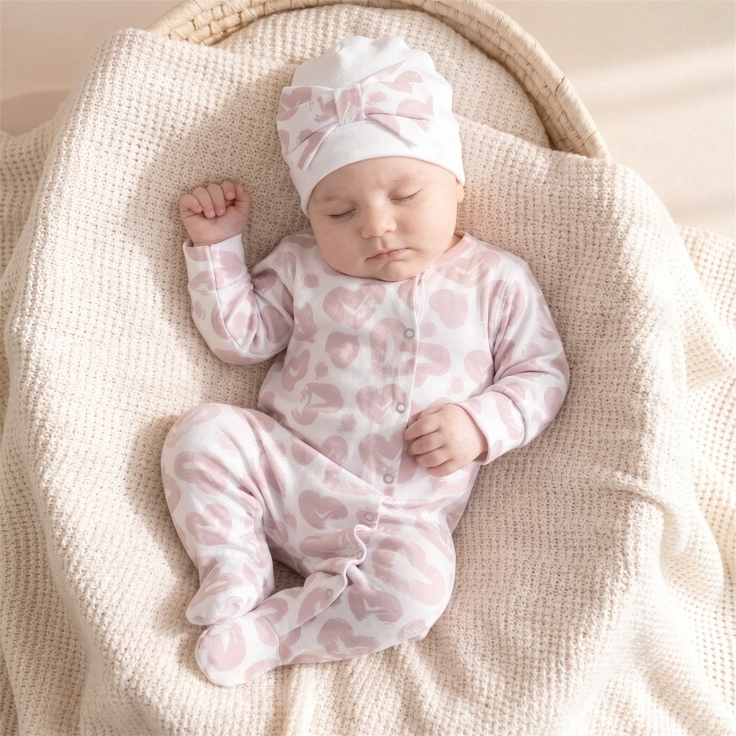 2PCS Cute Allover Heart Printed Long Sleeve Baby Jumpsuit