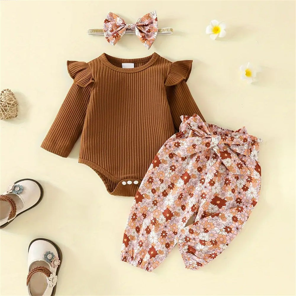 3PCS Fashion Floral Print Long Sleeve Baby Set
