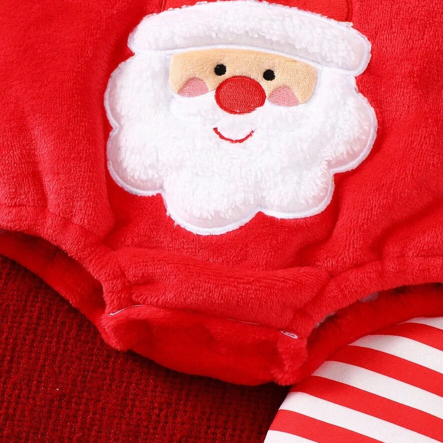 4PCS Lovely Santa Applique Stripe Print Long Sleeve Plush Baby Set