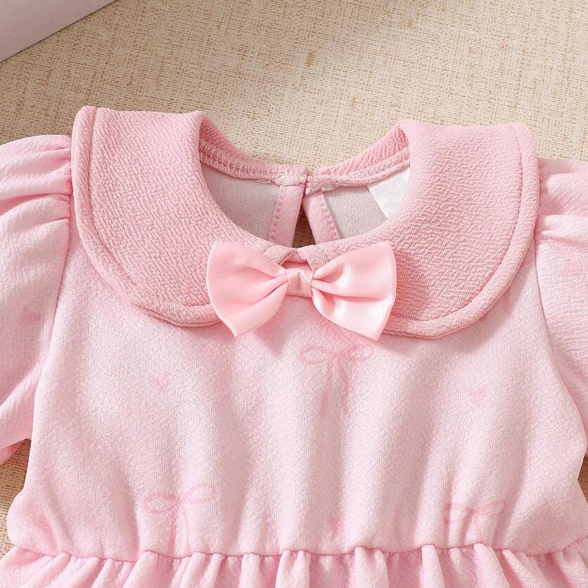 Sweet Bow Print Puff Sleeve Baby Romper