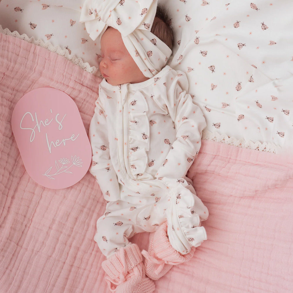 2PCS Cute Ladybug Print Ruffle Long Sleeve Baby Jumpsuit