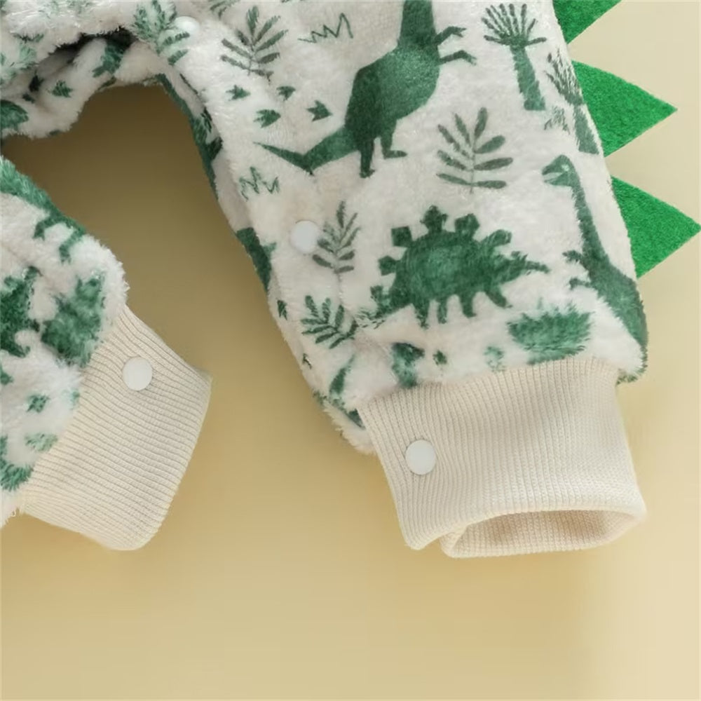 Cozy Dinosaur Printed Long Sleeve Baby Hooded Jumpsuit