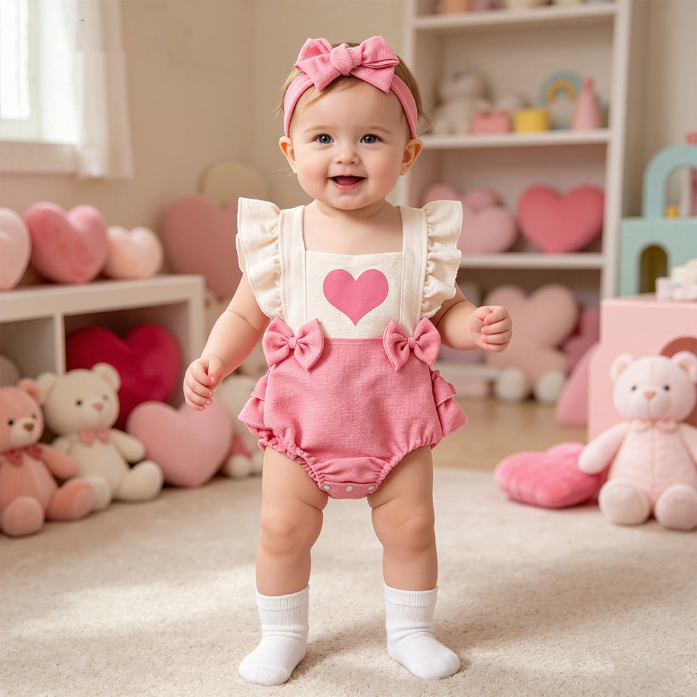 2PCS Lovely Heart Printed Flutter Sleeve Baby Romper
