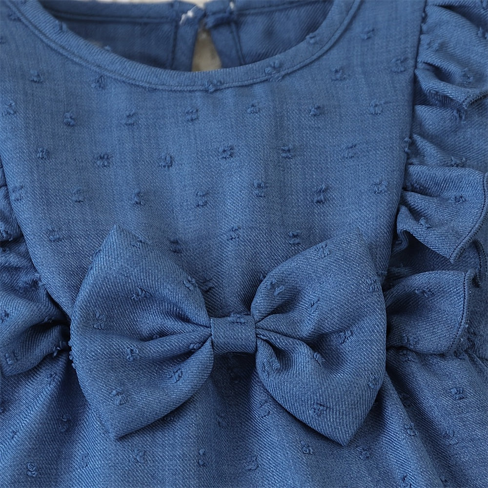 2PCS Lovely Solid Color Bow Ruffle Baby Jumpsuit
