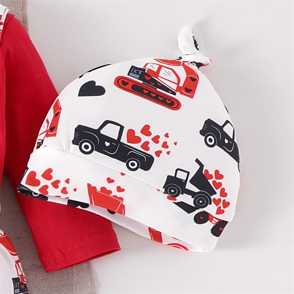 3PCS Lover Boy Letter Printed Long Sleeve Baby Overalls Set