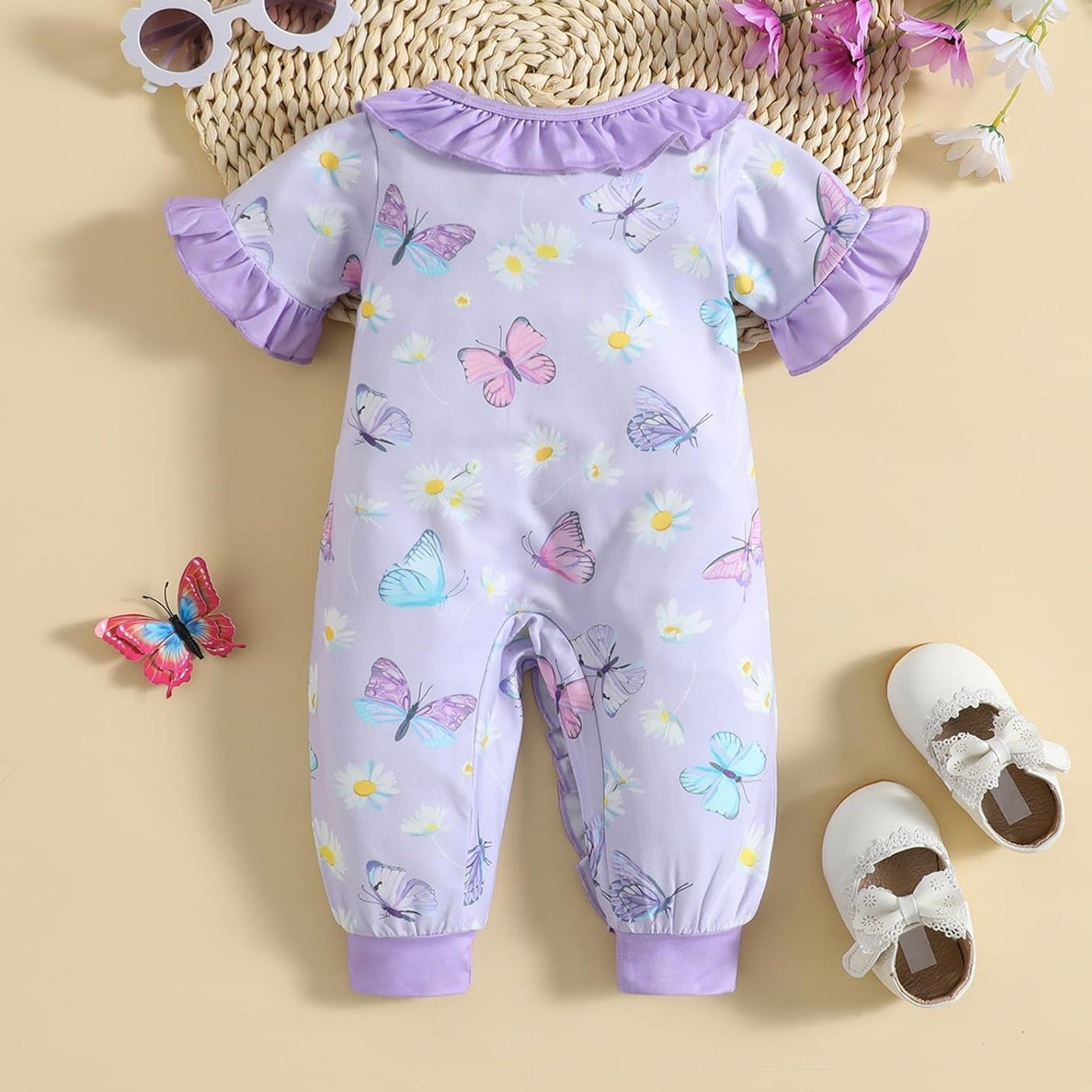 Pretty Butterfly Floral Printed Baby Jumpsuit