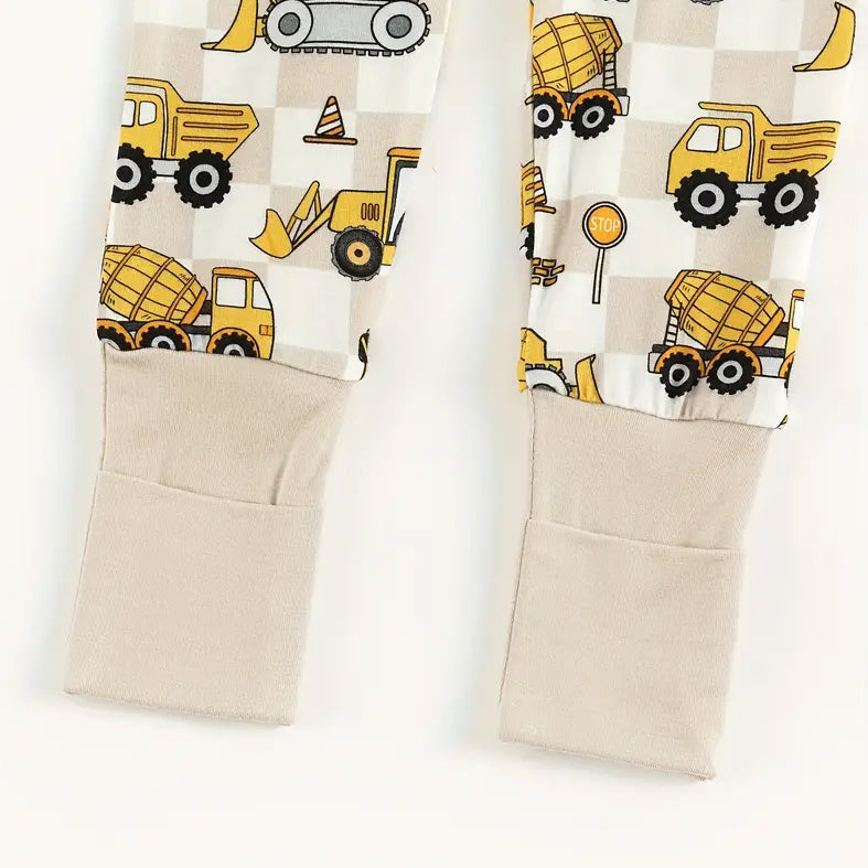 Excavator Printed Zipper Bamboo Viscose Baby Jumpsuit