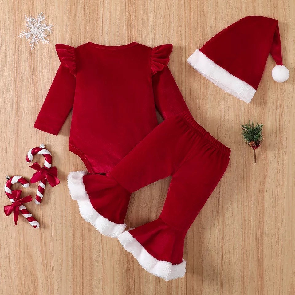 3PCS Christmas Santa Baby Letter Printed Baby Set