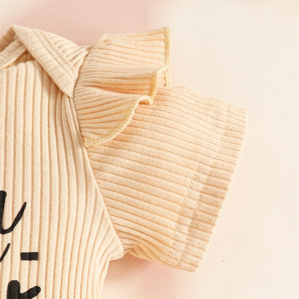 3PCS Mama Is My Bestie Letter Print Short Sleeve Baby Set