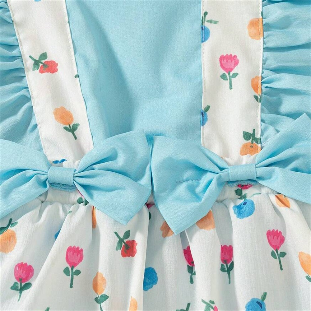 Causal Floral Printed Ruffled Sleeveless Baby Romper
