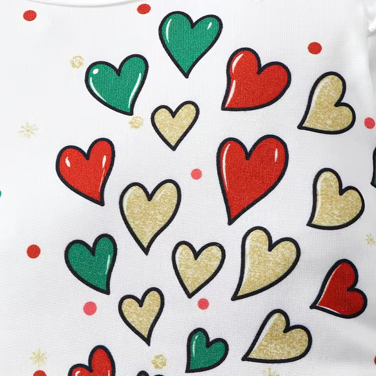 Sweet Elephant Heart Print Long Sleeve Baby Girl Christmas Jumpsuit