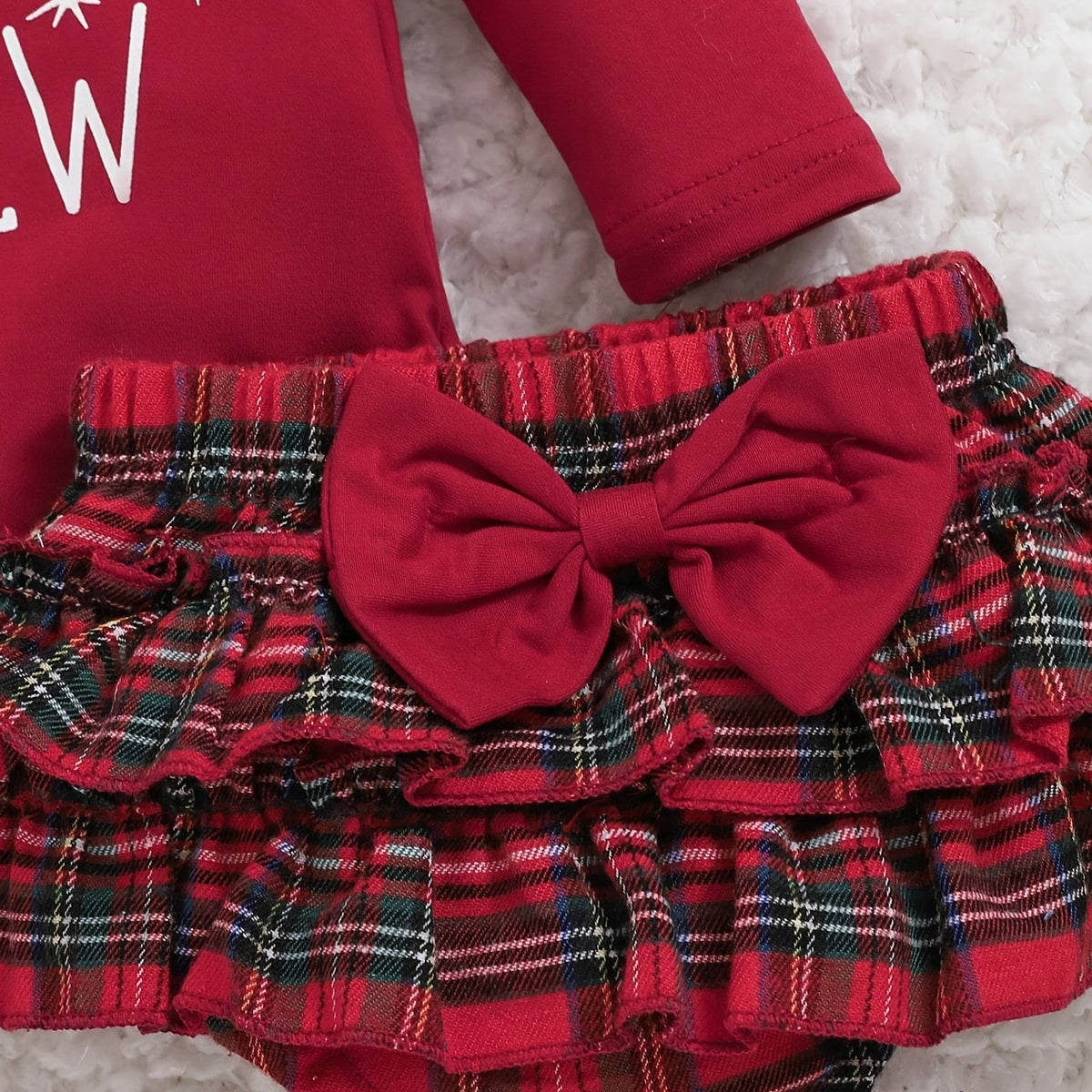 3PCS Christmas Crew Letter Plaid Print Long Sleeve Baby Set
