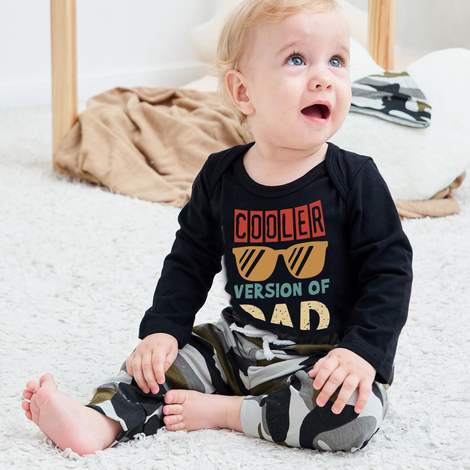 3PCS Cooler Version of Dad Letter Camouflage Printed Baby Set