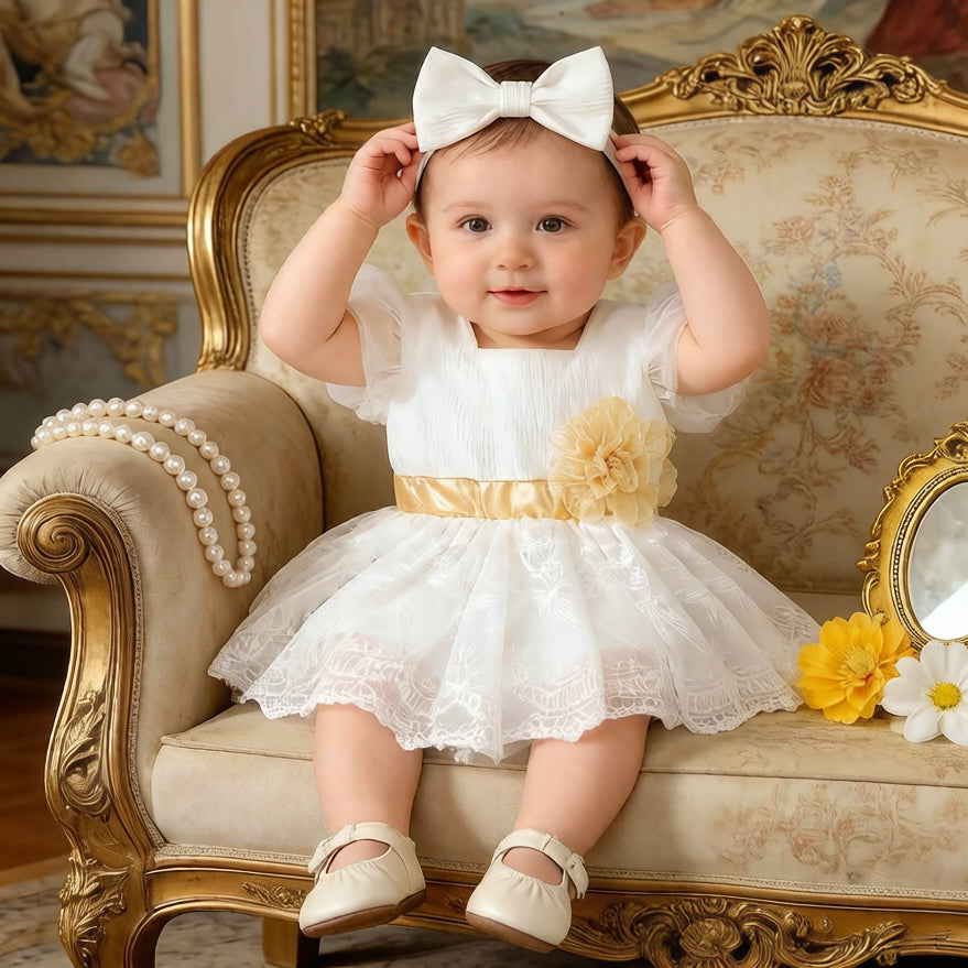 2PCS Gorgeous Solid Color Floral Embroidery Baby Romper