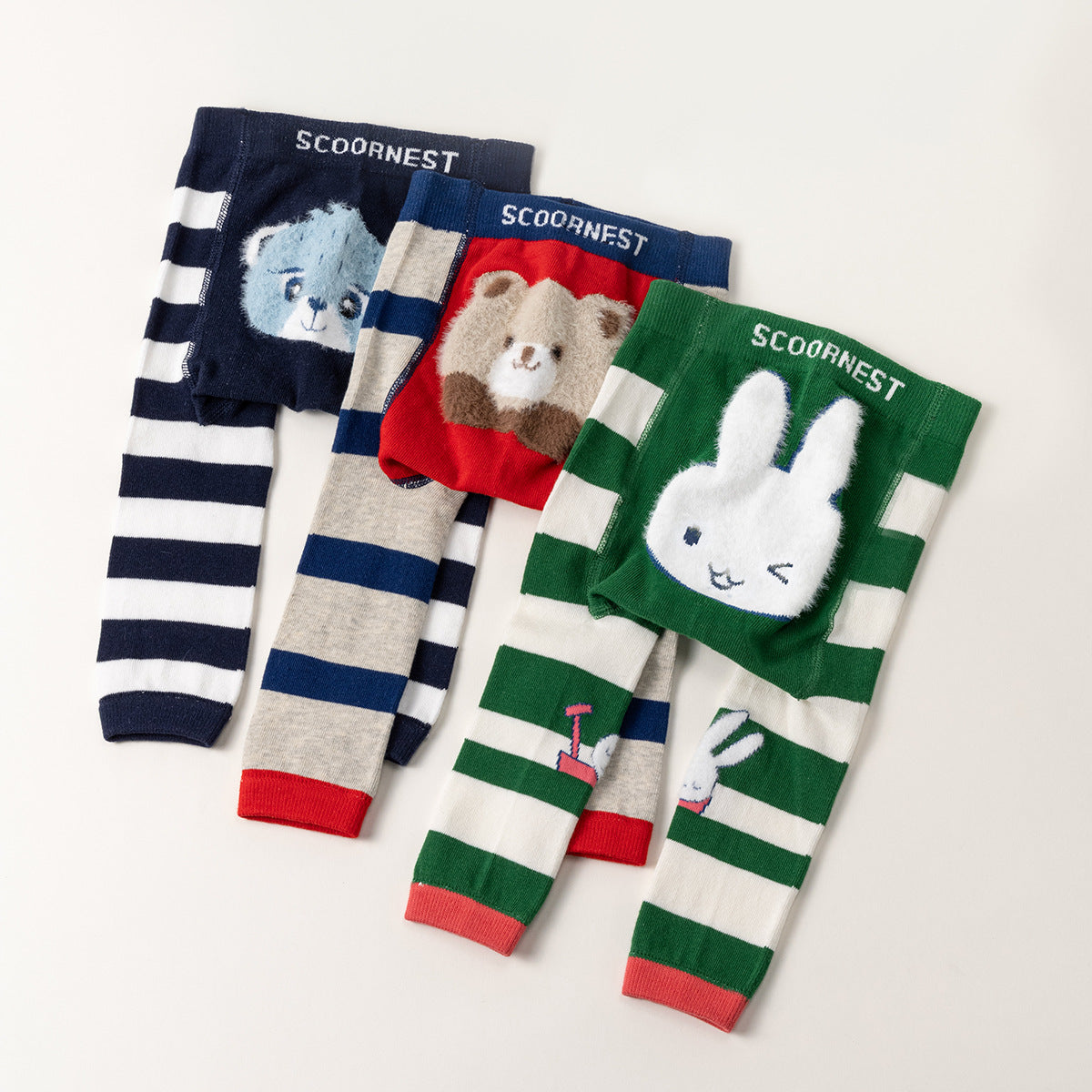 Soft Striped Cute Animal Applique Baby Suspender Tights
