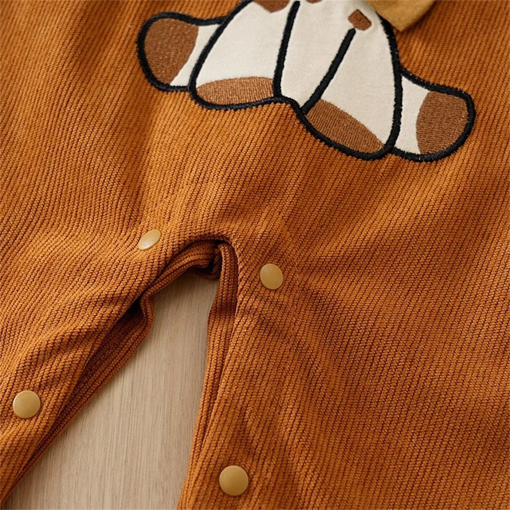 Cute Deer Print Striped Long Sleeve Baby Jumpsuit