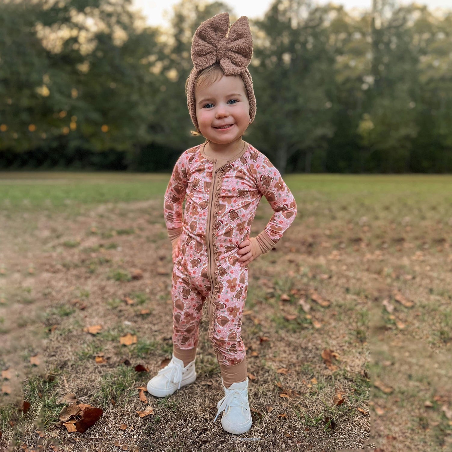 Christmas Gingerbread Printed Zipper Baby Jumpsuit