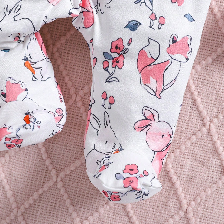 2PCS Lovely Animal Print Long Sleeve Baby Girl Jumpsuit