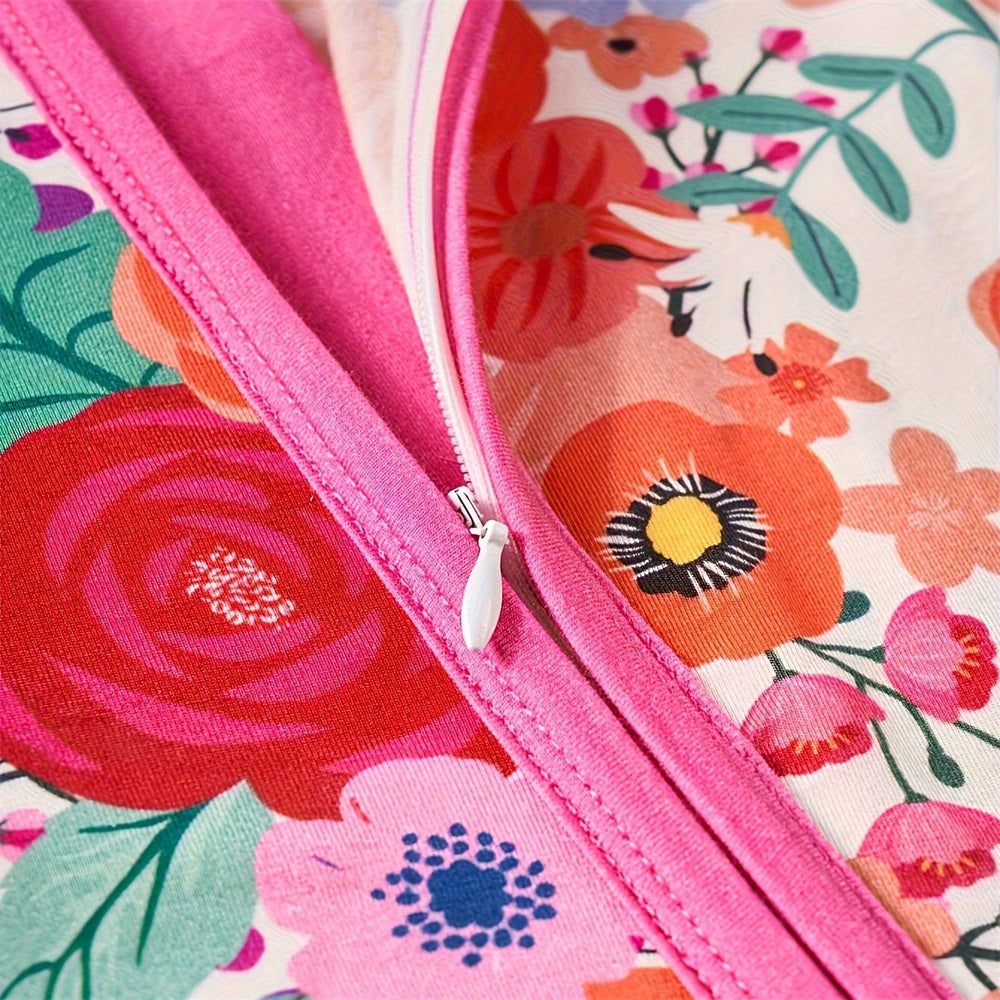 Allover Grace Floral Printed Zipper Baby Jumpsuit