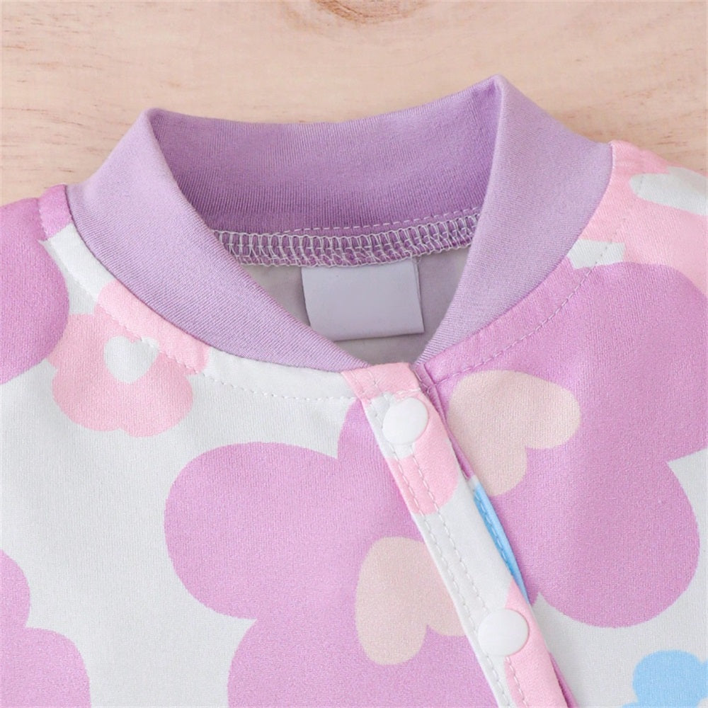3PCS Adorable Floral Printed Long Sleeve Baby Jumpsuit